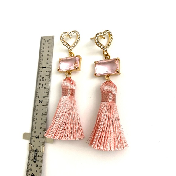 Pink Heart Love Crystal Tassel Valentine Earrings - Picture 2 of 2